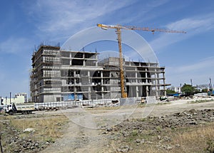 Hospital Building Construction Site with Crane