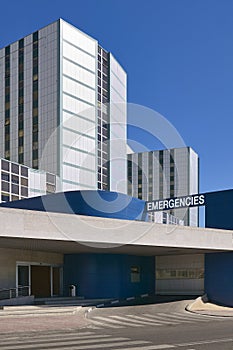 Hospital building emergency entrance. Medical center exterior. Healthcare