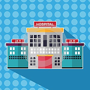 Hospital building flat icon long shadow. Hospital flat icon clinic color icons in trendy vector image.