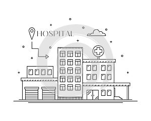 Hospital building flat line design