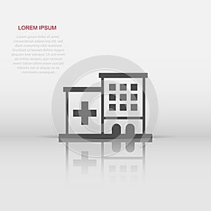 Hospital building icon in flat style. Infirmary vector illustration on white isolated background. Medical ambulance business