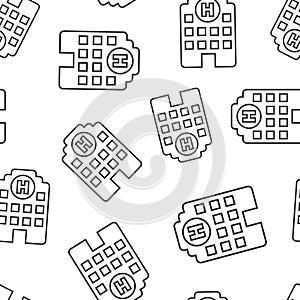 Hospital building icon seamless pattern background. Infirmary vector illustration on white isolated background. Medical ambulance