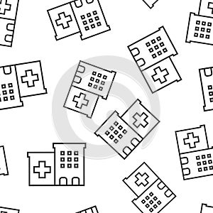 Hospital building icon seamless pattern background. Infirmary vector illustration on white isolated background. Medical ambulance