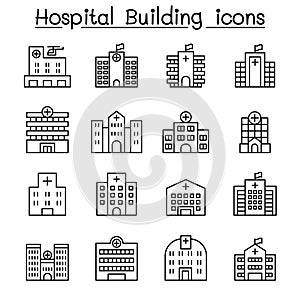 Hospital building icon set in thin line style