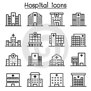 Hospital building icon set in thin line style