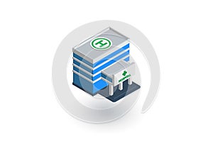 Hospital building isometric flat icon. 3d vector