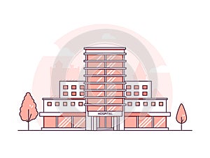 Hospital building - modern thin line design style vector illustration