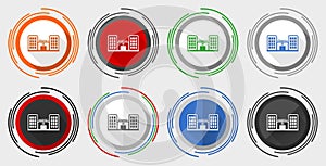 Hospital building vector icon set, modern design flat graphic in 8 options for web design and mobile applications