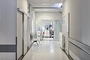 Hospital corridor with chairs