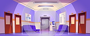 Hospital corridor interior door vector background