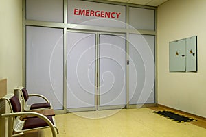 Hospital emergency service entrance door. Medical operation health concept