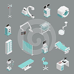 Hospital Equipment Isometric Icons Set