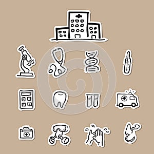 Hospital equiptment drawing icons paper cut