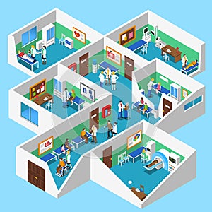 Hospital Facilities Interior Isometric View Poster