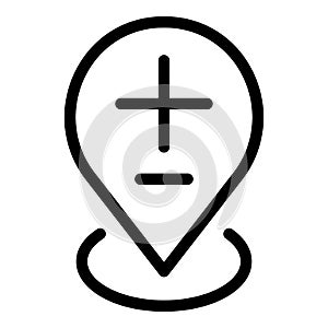 Hospital gps pin map icon, outline style