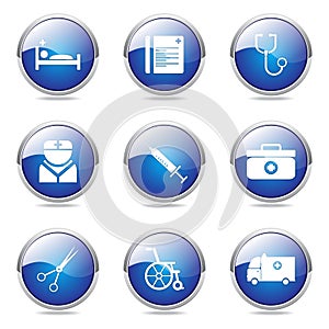 Hospital Health Blue Vector Icon Design Set