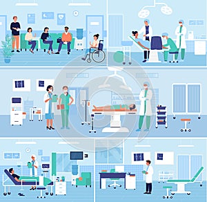 Hospital healthcare medical office set with patients photo