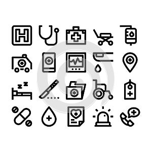 Hospital and healthcare outline icons