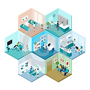 Hospital Hexagonal Tessellated Pattern Isometric Composition