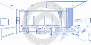 Hospital interior blueprint in recovery or inpatient room