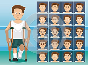 Hospital Leg Disability Cartoon Character Emotion faces