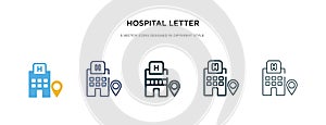 Hospital letter in rounded square icon in different style vector illustration. two colored and black hospital letter in rounded