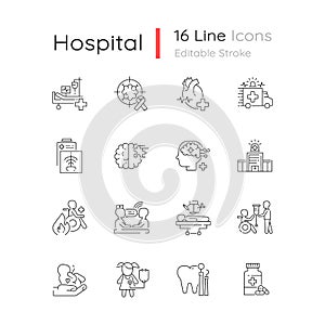 Hospital linear icons set