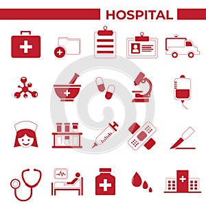 Hospital and Medical icons set illustration