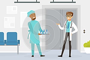 Hospital Medical Staff, Practitioner Doctors Working in Medical Clinic Vector Illustration