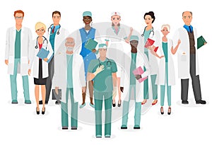 Hospital medical staff Team doctors together collection. Group of doctors and nurses people character set.