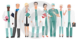 Hospital medical staff Team doctors together. Group of doctors and nurses people character set.