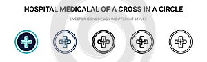 Hospital medicalal of a cross in a circle icon in filled, thin line, outline and stroke style. Vector illustration of two colored