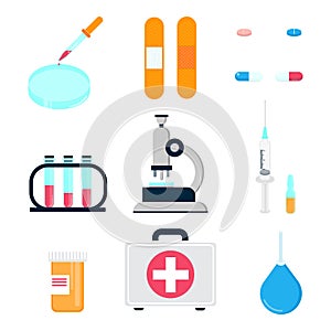 Hospital medicine first aid kit and laboratory equipment for analysis