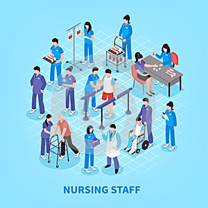 Hospital Nurses Flowchart Isometric Poster