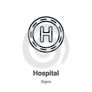 Hospital outline vector icon. Thin line black hospital icon, flat vector simple element illustration from editable signs concept