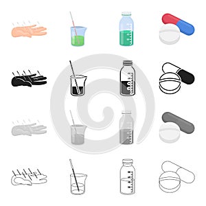 Hospital, pharmacy, polyclinic and other web icon in cartoon style. Tablets, capsules, tests icons in set collection. photo