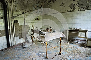 Hospital in Pripyat city abandoned after the Chernobyl disaster