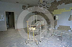 Hospital in Pripyat city abandoned after the Chernobyl disaster