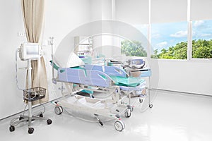 Hospital room with beds and comfortable medical equipped in a mo