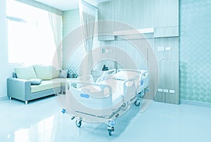 Hospital room with beds and comfortable medical equipped in a mo