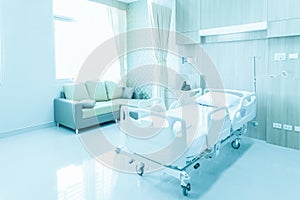 Hospital room with beds and comfortable medical equipped in a mo