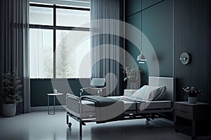 Hospital room with beds and comfortable medical equipped in a modern hospital interior design