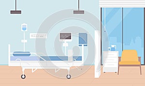 Hospital room interior vector illustration, cartoon empty ward for patients hospitalization with modern medical