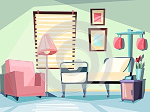 Hospital room. Medical empty interior with couch chair ambulatory bed vector illustrations