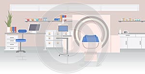 Hospital room with MRI magnetic resonance imaging scan device medical healthcare concept