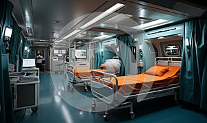 Hospital Room With Multiple Beds and Medical Equipment