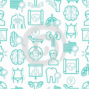 Hospital seamless pattern with thin line icons