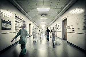 Hospital Staff Rushing Down a Busy Hallway - Generative AI