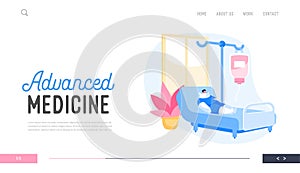 Hospital Traumatology Department Landing Page Template. Clinic Chamber with Bandaged Patient Character on Bed