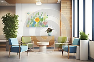 hospital waiting area with calming plant wall